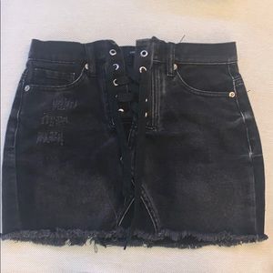 Forever 21 black denim lace up cutoff miniskirt